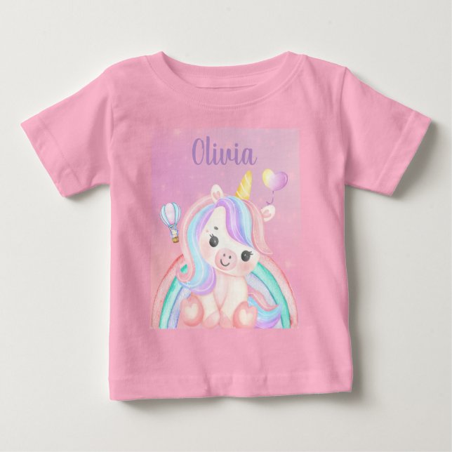 Camiseta Unicórnio Aniversário Menina – Nome Perso (Frente)