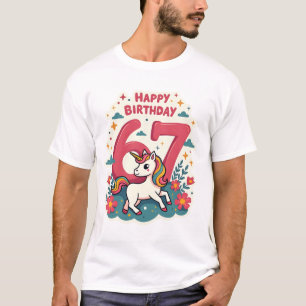 Camiseta Unicórnio Arco-Íris Cartoon Fofo Aniversário de 67