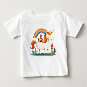 Camiseta Unicórnio Arco-íris com Castelo – Fantasia Fofa pa