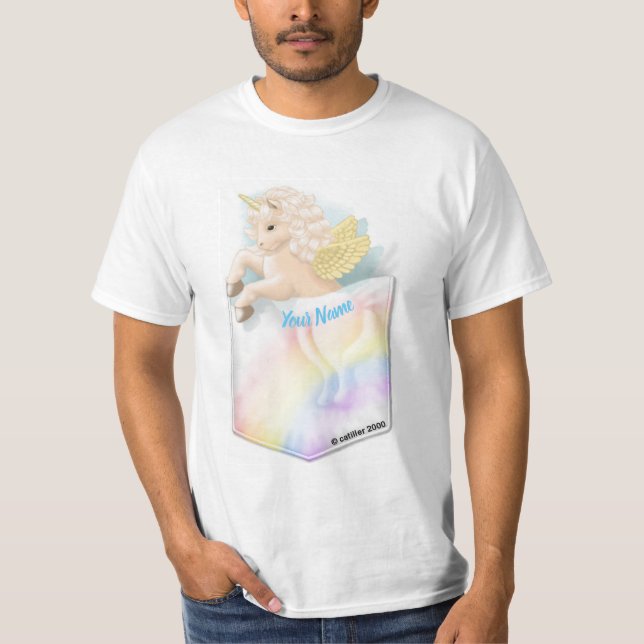 Camiseta Unicórnio Arco-Íris de Bolso (Frente)