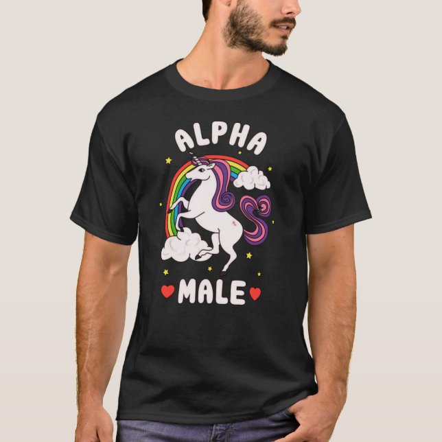 Camiseta Unicórnio Arco-íris Macho Alfa Engraçado engraçado (Frente)