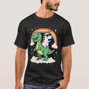 Camiseta Unicórnio Arco-Íris Montando T rex - Dinossauro Me