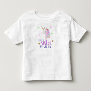 Camiseta Unicórnio Arco-Íris Pastel & Corações Irmã Mais Ve