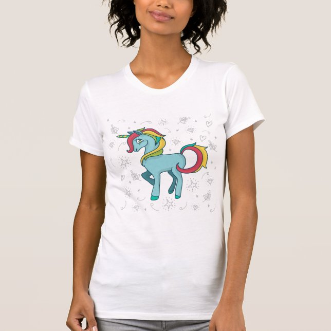 Camiseta Unicórnio Azul com Doodles (Frente)