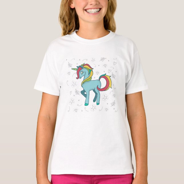 Camiseta Unicórnio Azul com Rabiscos (Frente)