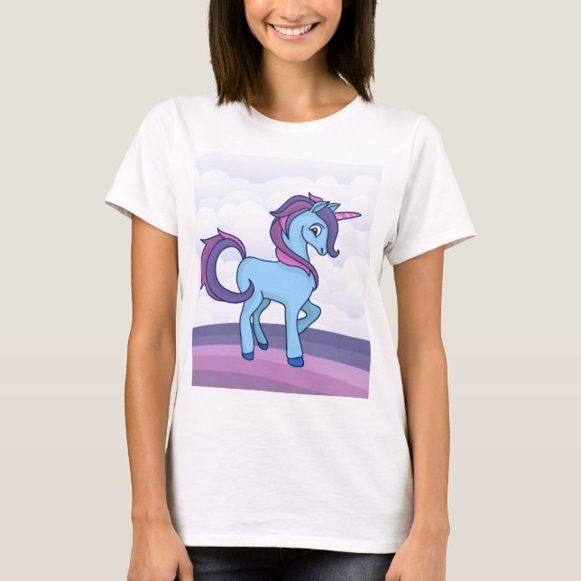Camiseta Unicórnio Azul Kawaii (Frente)