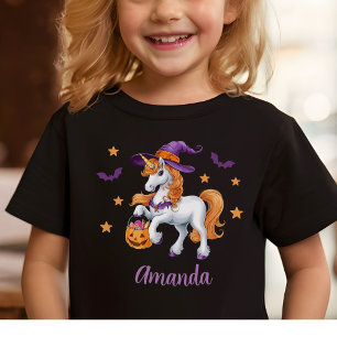 Camiseta Unicórnio Bonito, Chapéu de Bruxas e Abóbora