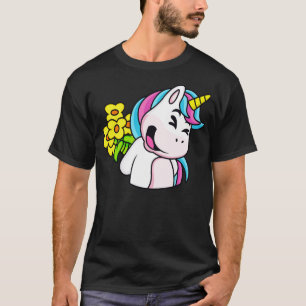 Camiseta Unicórnio Bonito Com Flores Buquês Unicórnios Cria