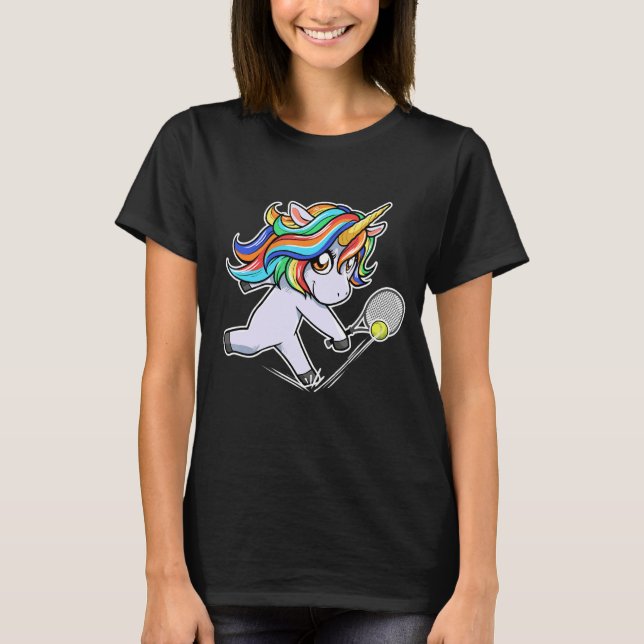 Camiseta Unicórnio Bonito Com Tênis Racket Tênis (Frente)