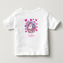 Camiseta Unicórnio Bonito, Corações e Flores Rosa, Nome Per