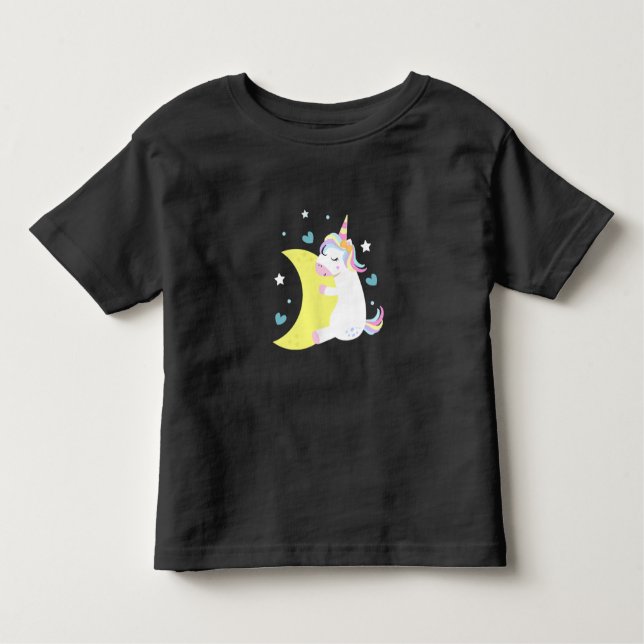 Camiseta Unicórnio Bonito na Lua - Menina Personalizada (Frente)