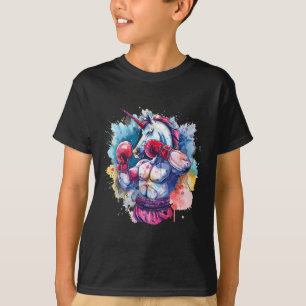 Camiseta Unicórnio Boxeador Com Luvas de Boxe Kickboxing En
