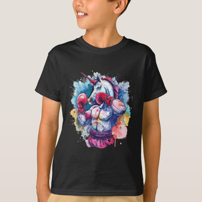 Camiseta Unicórnio Boxeador Com Luvas de Boxe Kickboxing En (Frente)