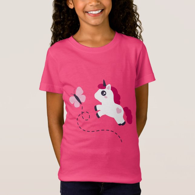 Camiseta Unicórnio Branco Bonito com Borboleta (Frente)