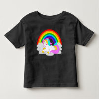 Unicórnio Branco na Nuvem com Rainbow Toddler Tee
