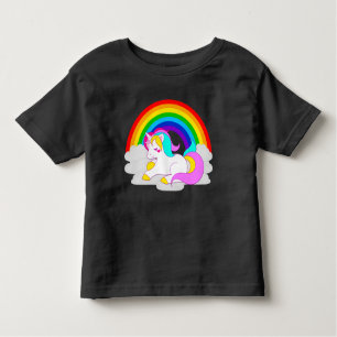 Camiseta Unicórnio Branco na Nuvem com Rainbow Toddler Tee