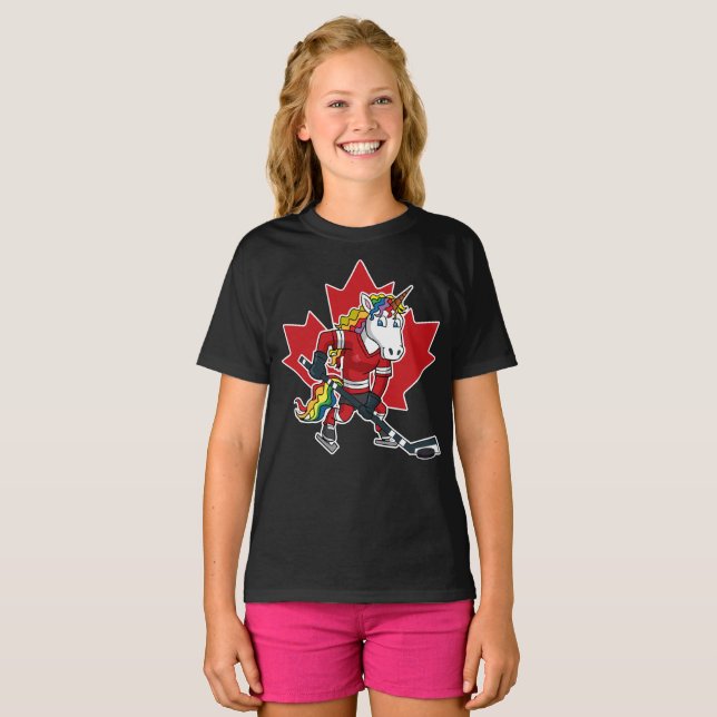 Camiseta Unicórnio canadense Canda do jogador de hóquei (Frente Completa)