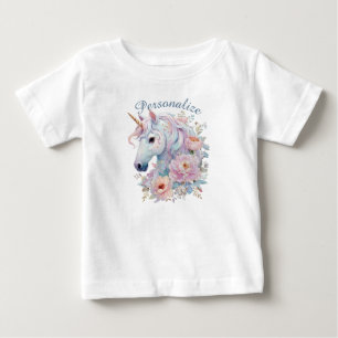 Camiseta Unicórnio Caprichoso Nome Personalizado Floral