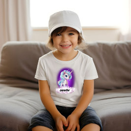 Camiseta Unicórnio Céu Roxo, nuvens, estrelas e nome pessoa