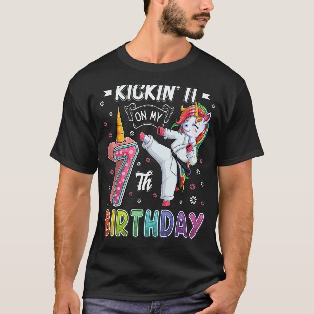Camiseta Unicórnio Clássico Caratê 7º Aniversário 7 Sete An (Frente)