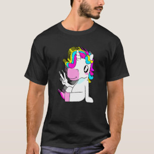 Camiseta Unicórnio Colorido Multcamada Paz Relaxado Fofo Es