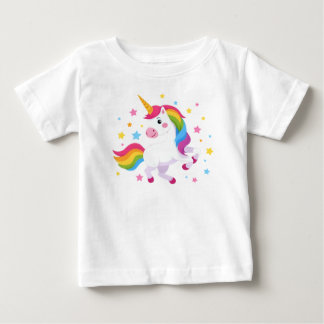 Camiseta Unicórnio Colorido Voador Com Estrelas