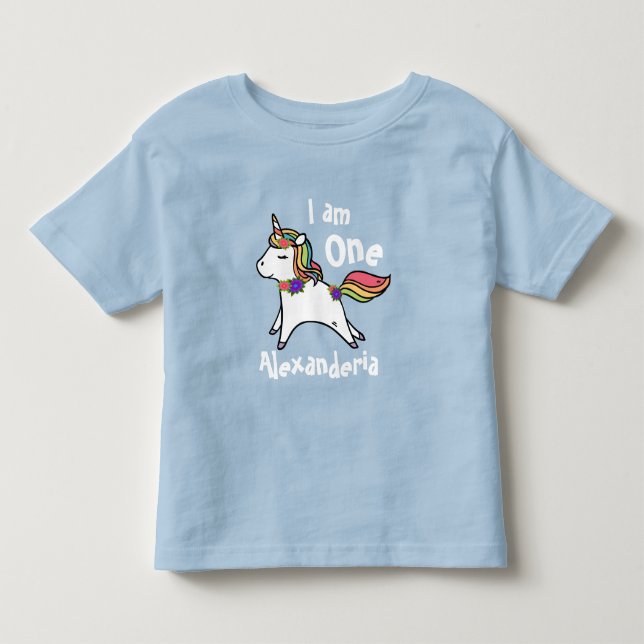 Camiseta Unicórnio com flores roxas roxas arco-íris (Frente)