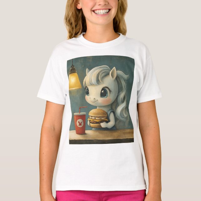 Camiseta Unicórnio com hambúrguer e bebida (Frente)