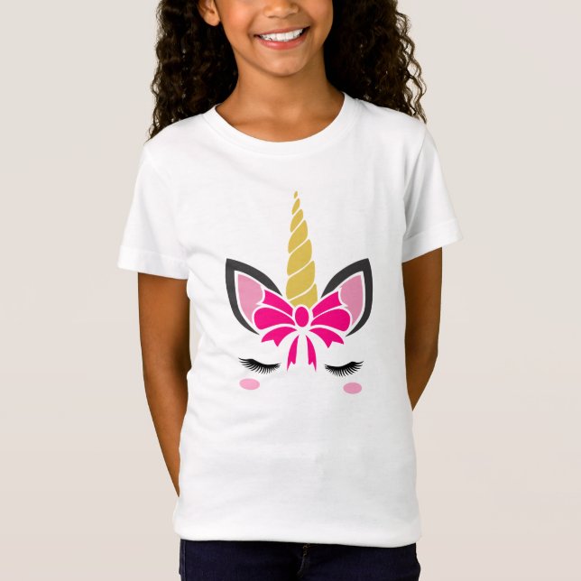 Camiseta Unicórnio Com Laço Rosa (Frente)