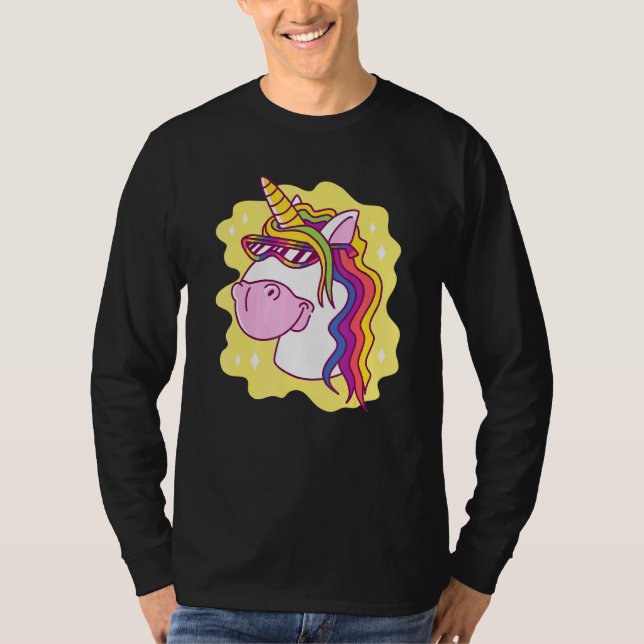 Camiseta Unicórnio Com Óculos Solares, Rainbow Creature Cri (Frente)
