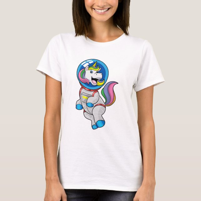 Camiseta Unicórnio como astronauta no espaço (Frente)