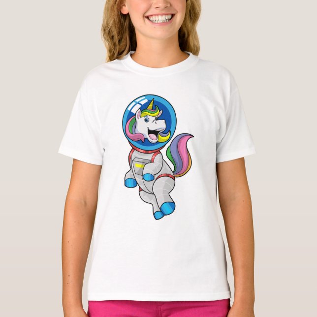 Camiseta Unicórnio como astronauta no espaço (Frente)