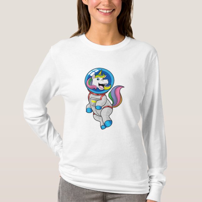 Camiseta Unicórnio como astronauta no espaço (Frente)