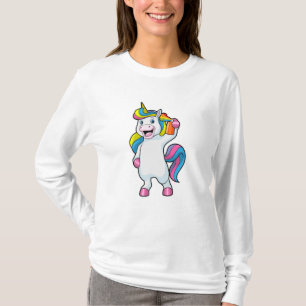 Camiseta Unicórnio como cabeleireiro com spray de cabelo