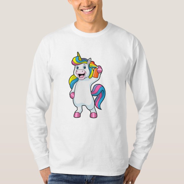 Camiseta Unicórnio como cabeleireiro com spray de cabelo (Frente)