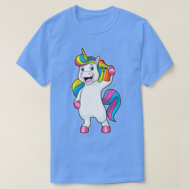 Camiseta Unicórnio como cabeleireiro com spray de cabelo (Frente do Design)
