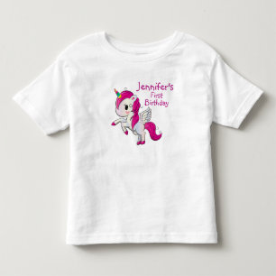 Camiseta Unicórnio cor-de-rosa bonito com aniversário das