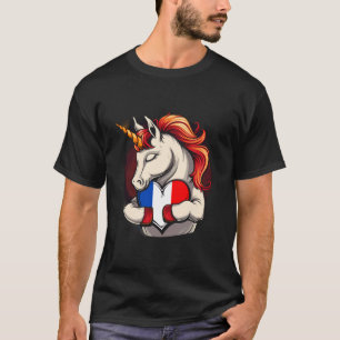 Camiseta Unicórnio da Bandeira Francesa Raízes Francesas Or