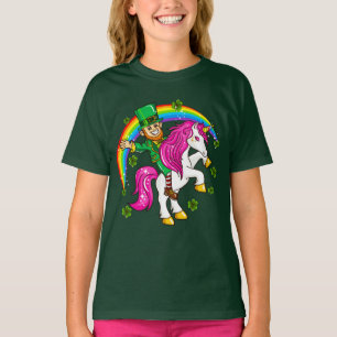 Camiseta Unicórnio da equitação do Leprechaun do Dia de São