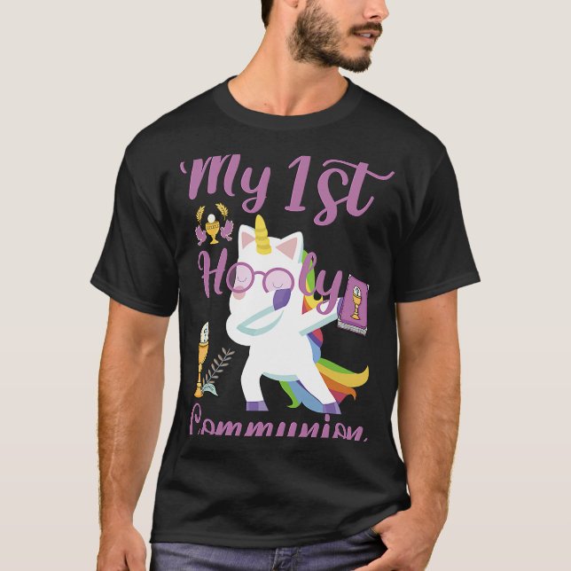 Camiseta Unicórnio Dançando Minha Primeira Comunhão (Frente)