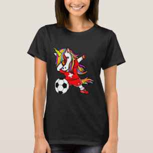 Camiseta Unicórnio Dançando Suíça Futebol - Bandeira Suíça