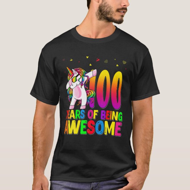 Camiseta Unicórnio De 100 Anos, Dabbing 100º Aniversário Un (Frente)