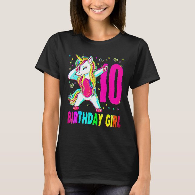 Camiseta Unicórnio De 10 Anos Dabbing 10th Birthday Girl Un (Frente)