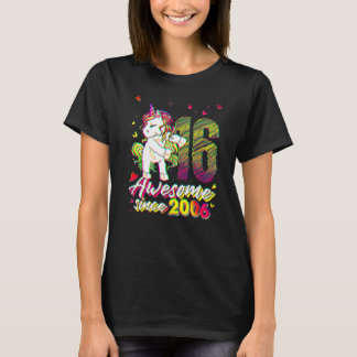 Camiseta Unicórnio de 16 Anos Fazendo Flossing no Aniversár
