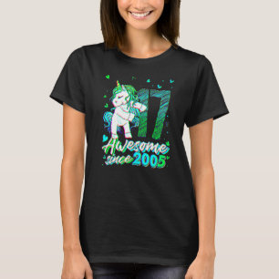 Camiseta Unicórnio de 17 Anos Fazendo Flossing no Aniversár
