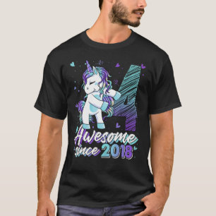 Camiseta Unicórnio De 4 Anos, Flosing 4th Birthday Girl Un