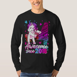 Camiseta Unicórnio De 4 Anos, Flosing 4th Birthday Girl Uni