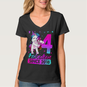 Camiseta Unicórnio De 4 Anos, Flosing 4th Birthday Girl Uni