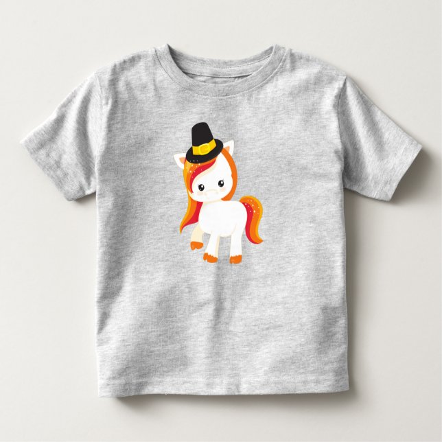 Camiseta Unicórnio de Ação de Graças, Unicórnio Bonito, Cha (Frente)