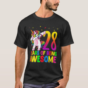 Camiseta Unicórnio De Aniversário De 28 Anos Dabbing 28º Bi